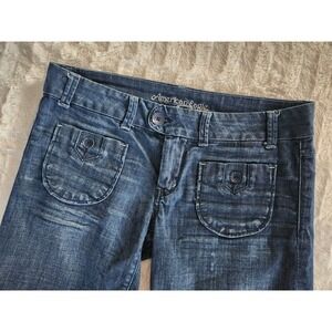 AMERICAN EAGLE Low Rise Denim Jean Bermuda Shorts Sz 6 VINTAGE Patch Pockets Y2K